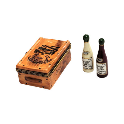 Exquisite Wine Crate with Bottles Porcelain Limoges wine French Trinket Box