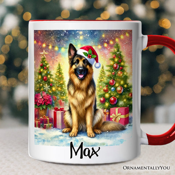 Winter Wonderland German Shepherd Personalized Mug, Cozy Christmas Gift with Custom Name Personalized Ceramic Mug OrnamentallyYou White - Red Customized