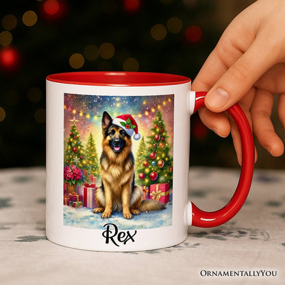 Winter Wonderland German Shepherd Personalized Mug, Cozy Christmas Gift with Custom Name Personalized Ceramic Mug OrnamentallyYou