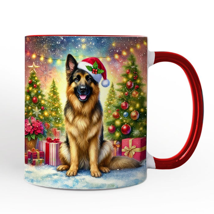 Winter Wonderland German Shepherd Personalized Mug, Cozy Christmas Gift with Custom Name Personalized Ceramic Mug OrnamentallyYou White - Red Non-Custom