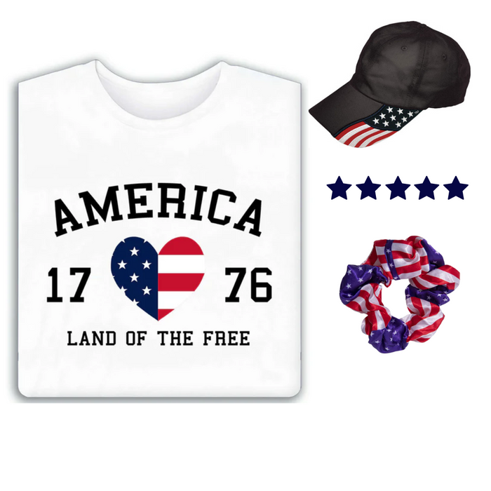 Women's 1776 T-Shirt, Liberty Hat and Scrunchie Set - The Flag Shirt