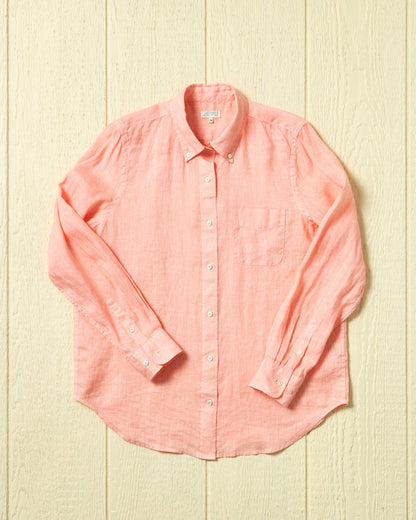 Women's Garment Dyed Linen Shirt in Melon