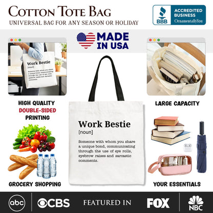 Work Bestie Definition Canvas Tote Bag, Funny Gift Shopper for Office Best Friends Tote Bag OrnamentallyYou