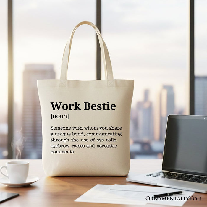 Work Bestie Definition Canvas Tote Bag, Funny Gift Shopper for Office Best Friends Tote Bag OrnamentallyYou Beige