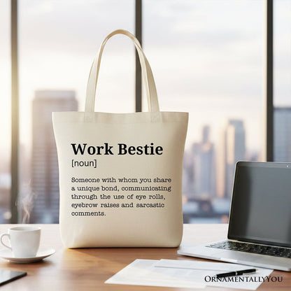 Work Bestie Definition Canvas Tote Bag, Funny Gift Shopper for Office Best Friends Tote Bag OrnamentallyYou Beige