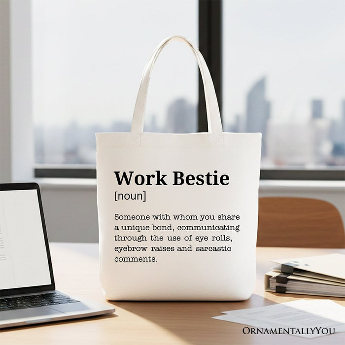 Work Bestie Definition Canvas Tote Bag, Funny Gift Shopper for Office Best Friends Tote Bag OrnamentallyYou White