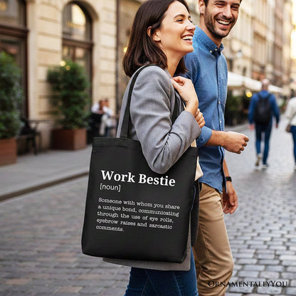 Work Bestie Definition Canvas Tote Bag, Funny Gift Shopper for Office Best Friends Tote Bag OrnamentallyYou