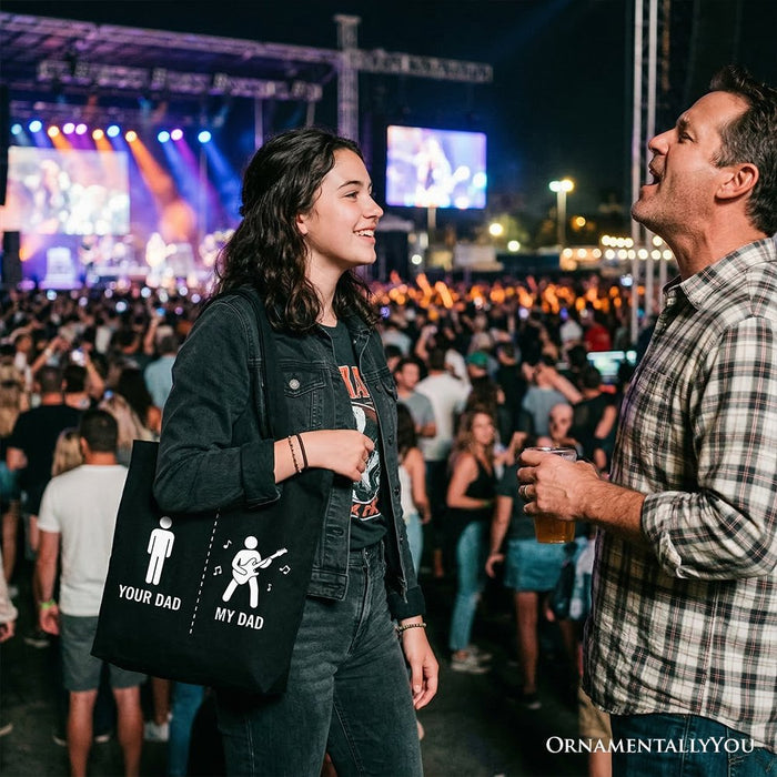 Your Dad Vs My Cool Dad Tote Bag, Funny Bass Guitar Rock Father's Day Gift Shopper Tote Bag OrnamentallyYou