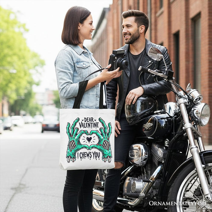 Zombie Valentine Hands I Chews You Canvas Tote Bag, Funny Bag for Horror Spring Season Tote Bag OrnamentallyYou