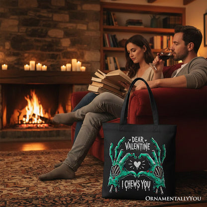 Zombie Valentine Hands I Chews You Canvas Tote Bag, Funny Bag for Horror Spring Season Tote Bag OrnamentallyYou