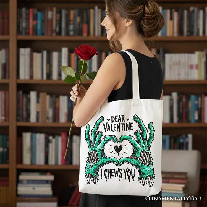 Zombie Valentine Hands I Chews You Canvas Tote Bag, Funny Bag for Horror Spring Season Tote Bag OrnamentallyYou